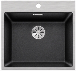 Blanco Subline 500-IF/A SteelFrame Silgranit PuraDur, Edelstahlrahmen Flachrand, ohne AFB, Farbe anthrazit, InFino Ablauf, 524113
