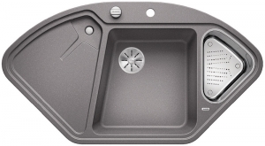 Blanco Delta II-F Eck-Einbau-Sp�le Silgranit PuraDur, fl�chenb�ndig, Farbe alumetallic, InFino Ablauf, 523672