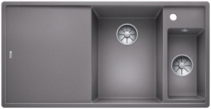 Blanco Axia III 6 S-F Silgranit PuraDur, Farbe alumetallic, Glasschneidbrett, InFino Ablauf, Becken rechts, 523491