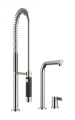 Dornbracht Elio Einhebelmischer, Zweilochbatterie + Profibrausegarnitur, Hochdruck, Platin geb�rstet, 32800790-06+27789970-06