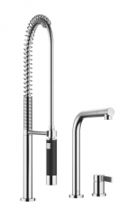 Dornbracht Elio Einhebelmischer, Zweilochbatterie + Profibrausegarnitur, Hochdruck, Chrom geb�rstet, 32800790-93+27789970-93