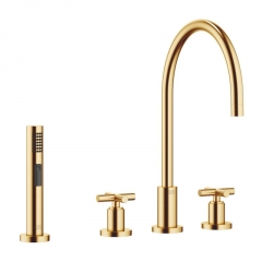 Dornbracht Tara Dreilochbatterie + Sp�lbrausegarnitur, Hochdruck, Messing geb�rstet, 20815892-28+27721970-28