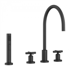 Dornbracht Tara Dreilochbatterie + Sp�lbrausegarnitur, Hochdruck, Schwarz matt, 20815892-33+27721970-33