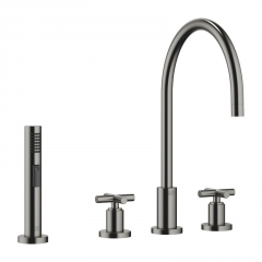 Dornbracht Tara Dreilochbatterie + Sp�lbrausegarnitur, Hochdruck, Dark Platinum geb�rstet, 20815892-99+27721970-99