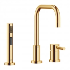 Dornbracht Meta.02 Einhebelmischer Zweilochbatterie + Sp�lbrausegarnitur, Hochdruck, Messing geb�rstet, 32800625-28+27721970-28