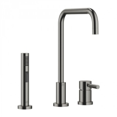 Dornbracht Meta.02 Einhebelmischer, Zweilochbatterie + Sp�lbrausegarnitur, Hochdruck, Dark Platinum geb�rstet, 32815625-99+27721970-99