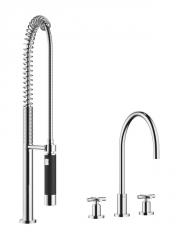 Dornbracht Tara Dreilochbatterie + Profibrausegarnitur, Hochdruck, Chrom, 20815892-00+27789970-00