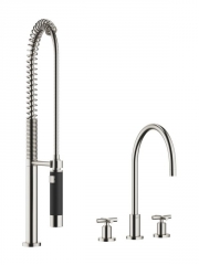 Dornbracht Tara Dreilochbatterie + Profibrausegarnitur, Hochdruck, Platin geb�rstet, 20815892-06+27789970-06