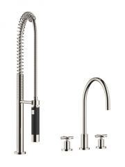 Dornbracht Tara Dreilochbatterie + Profibrausegarnitur, Hochdruck, Platin, 20815892-08+27789970-08