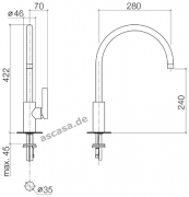 Dornbracht Tara Ultra Einhebelmischer mit Festauslauf, Hochdruck, Platin matt, 33818875-06