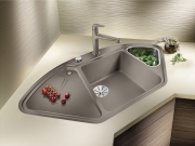 Blanco Delta II Eck-Einbau-Sp�le Silgranit PuraDur, Farbe tartufo, InFino Ablauf, 523666