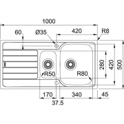 Franke Spark SKX 251 Einbausp�le - SlimTop, Excenterventil, 127.0464.378, 10992
