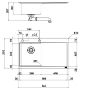Naber Corno Ora, Einbausp�le mit Abtropffl�che, Becken links, 1014041