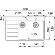Franke Mythos MYX 251 A, Flachrand, Edelstahl geb�rstet, Becken rechts, 127.0642.077