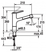 KWC Ava 3, Einhebelmischer edelstahlfinish, Hochdruck Schlauchbrause, 5022160