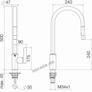 Dornbracht Tara Ultra Pull-Down Einhebelmischer mit Brausefunktion, Hochdruck, Platin, 33870875-08