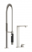 Dornbracht Lot Einhebelmischer, Zweilochbatterie + Profibrausegarnitur, Hochdruck, Platin geb�rstet, 32843680-06+27784970-06