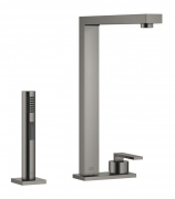 Dornbracht Lot Einhebelmischer, Zweilochbatterie + Sp�lbrausegarnitur, Hochdruck, Dark Platinum geb�rstet, 32843680-99+27722970-99