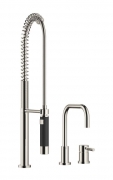 Dornbracht Meta.02 Einhebelmischer Zweilochbatterie + Profibrausegarnitur, Hochdruck, Platin, 32800625-08+27789970-08