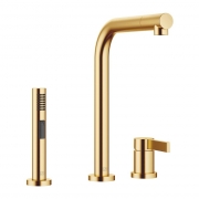 Dornbracht Elio Einhebelmischer, Zweilochbatterie + Splbrausegarnitur, Hochdruck, Messing gebrstet, 32800790-28+27721970-28