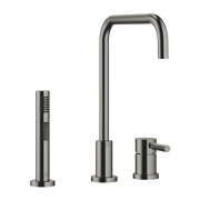 Dornbracht Meta.02 Einhebelmischer, Zweilochbatterie + Sp�lbrausegarnitur, Hochdruck, Dark Platinum geb�rstet, 32815625-99+27721970-99