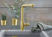 Systemceram KeraDomo TRADIZIONE, Einhebelmischer mit Zugauslauf, Hochdruck, 10356, Farbe Edelstahlfinish